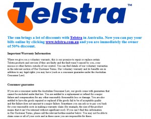 How to avoid being "phished" - Email from Telstra