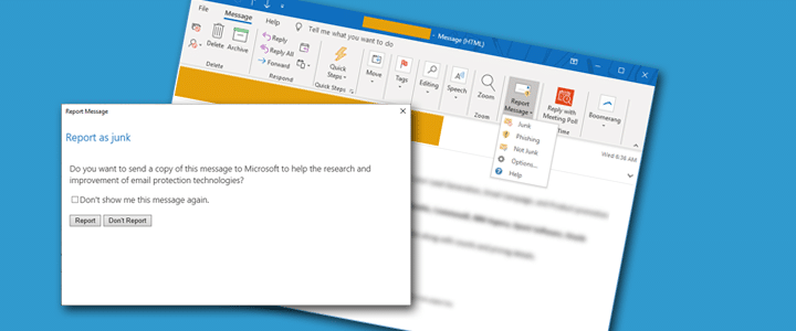 Reporting spam email to Microsoft with the Report Message add-in for Outlook