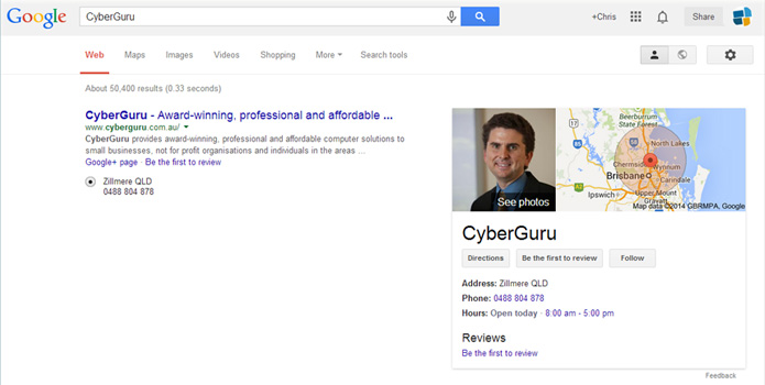 Screenshot of CyberGuru on Google My Business