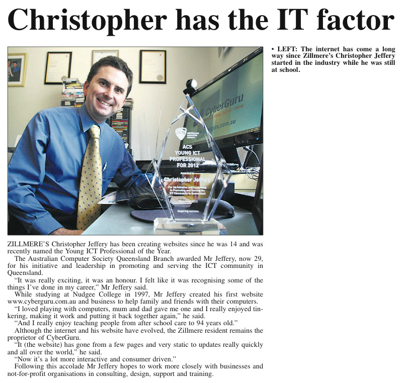 Christopher has the IT factor - Media clipping from Bayside and Northern Suburbs Star newspaper